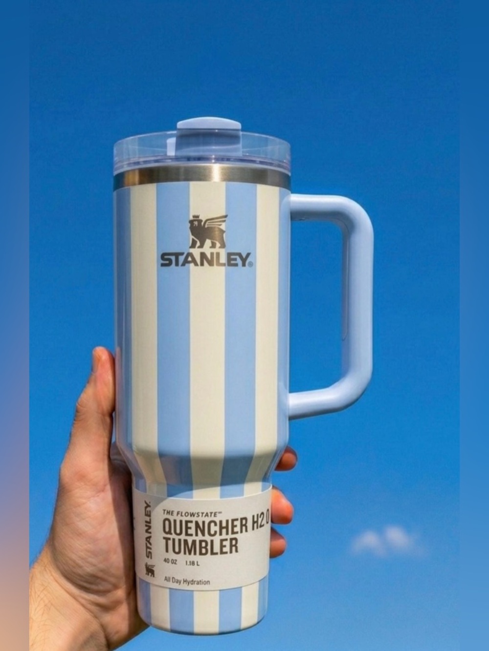 Stanley Striped Quencher Tumbler - Light Blue & White 40 oz NWT